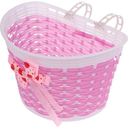 Kids Bike Handlebar Streamers Tassel Ribbons + Bicycle Bowknot Front Basket Shopping Bag Detachable for Girls Boys Bikes (Pink)