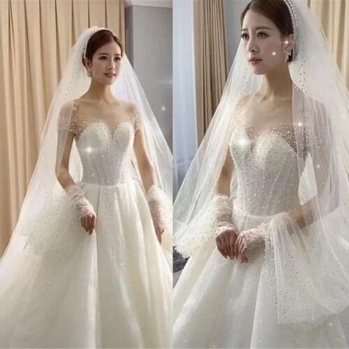 New Design Bridal Wedding Veil Beaded Crystal Sleeves Long Tulle Wedding Accessories Bride Wedding Veils 3M 5M White Ivory