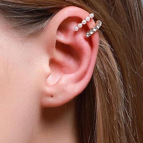 French Pearl Crystal Clip Earrings For Women Earing Without Hole Jewelry Fake Earrings Single Ear Bone Clip Earings Pendientes