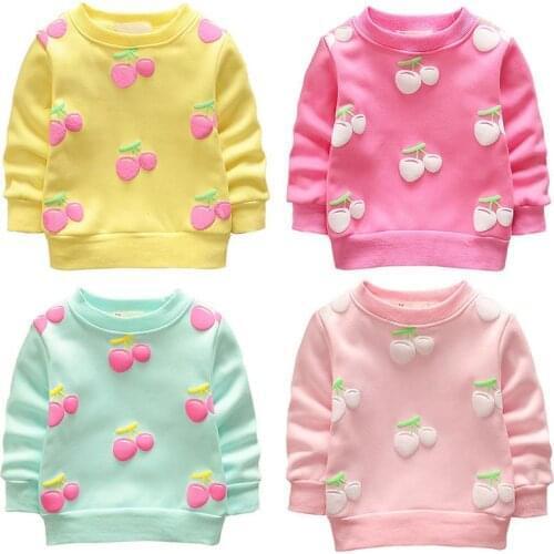 Toddler Baby Cotton Sweater Coat Autumn Winter Cherry Children Plus Velvet Clothing Long Sleeve Girls Boys Sweatshirt Clothes