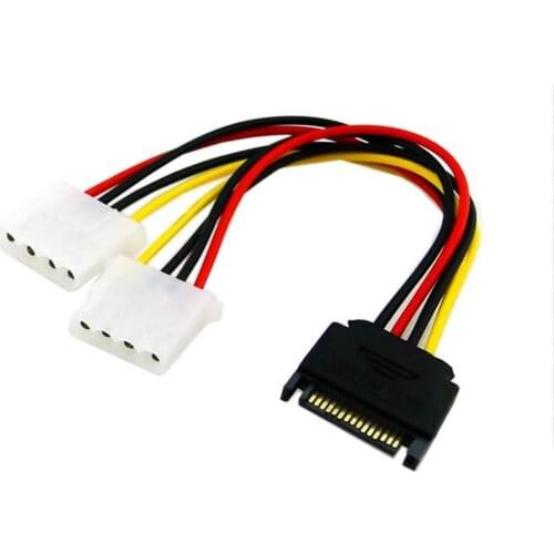 20cm Power Extension Cable SATA 15pin Male to Molex IDE Dual Big 4pin Female Cable Adapter for HDD Hard Drive