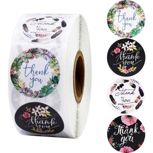 1in 50-500pcs Round Flower Thank You Series Round Sticker Seal Labes Mutifunction DIY Decorative Gift Package Labels for Baking