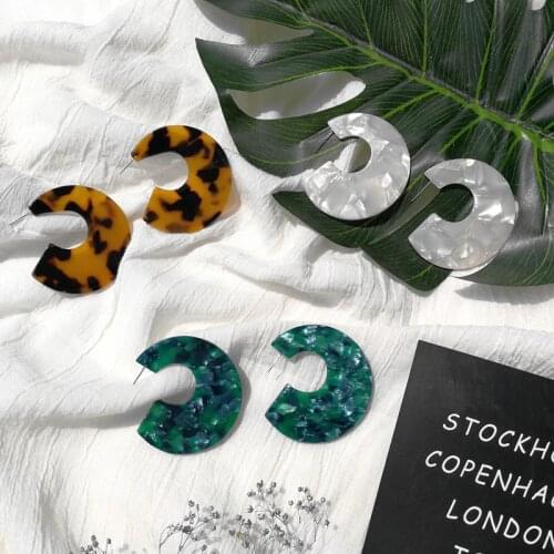 Cute Tortoise Resin Green Brown Leopard Print White Earrings