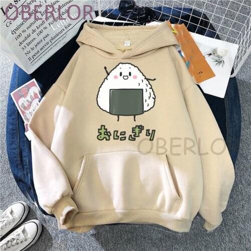 Kawaii Onigiri Musubi Japanese Food Hoodies Women Funny Cute Sweatshirts Ulzzang Gothic Woman Hooded Pullovers Dropshipping