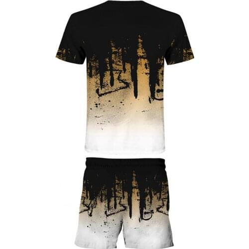 2021 New Summer Men Casual Tracksuit 3D Digital Print Drawstring Two Piece Short Sleeve T-shirt Shorts Men Plus Size Sweat Suit