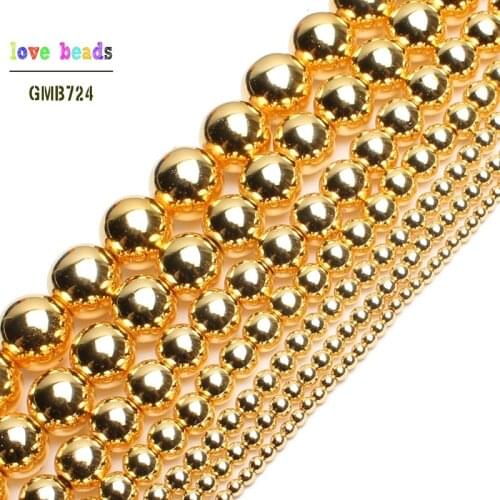 Natural Stone Golds Plated Hematite Round Loose Beads for Jewelry Making Diy Jewelry 15" Pick Size 2/3/4/6/8/10/12mm