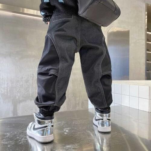 New 2021 Autumn Winter Kids Boy Cargo Jeans Loose Baby Denim Sport Pant for Boys Fashion Jean Pants Child Casual Trousers W277