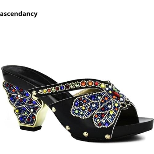 New Black Color Women Shoes Elegant Italian Women Sandals Shoe for Party African Wedding Slip on High Heels Women Pumps Shoes
