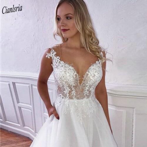 Charming Illusion Backless Cap Sleeve A-Line Wedding Dress Sweetheart Appliques Lace Bridal Wedding Dress Vestido de Noiva
