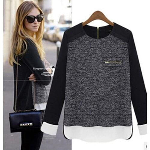 Wholesale woman knit sweater 2018 long sleeve women sweater and pullovers Fake two-piece women bottoming shirt loose DL1158