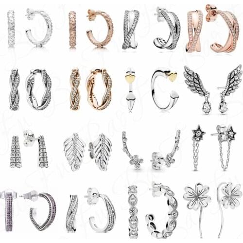 Authentic 925 Sterling Silver Stud Earrings Interwoven Rotating Flower Ladybug Earrings Suitable for Original Female Jewelry