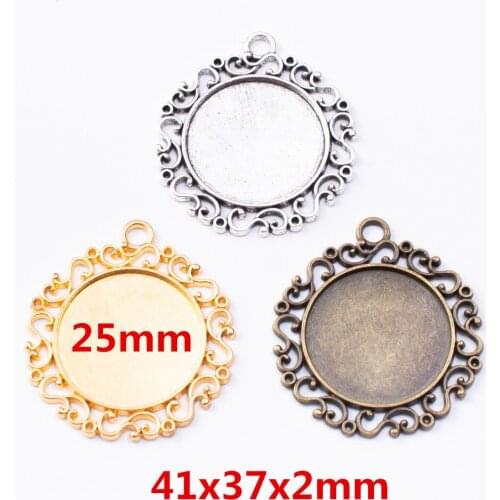 10 pieces of retro metal zinc alloy Photo frame Inner diameter 25mm pendant for DIY handmade jewelry necklace making 7328