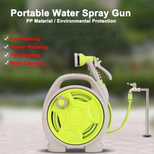 HEMAN Mini Portable Garden Pipe Hose Reel Cart With Water Spray Gun Set Agricultural Home Garden Storage Suit Garden Tools
