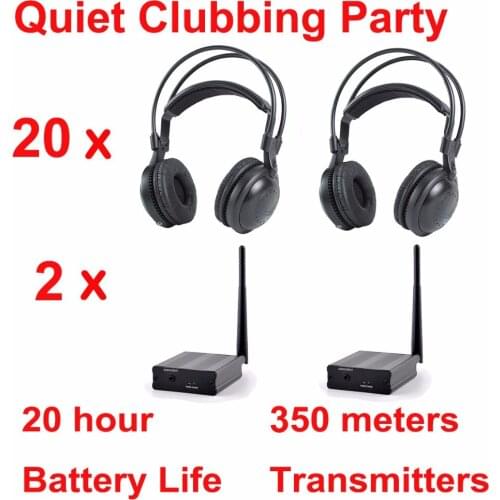 Cheapest Price Silent Disco system wireless headphones - Quiet Clubbing Party Package (20 Headphones + 2 Transmitters)