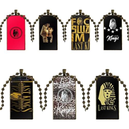 Tyga Last Kings Young Money Gold Logo Glass Pendant Necklace Handmade Half Pendant Rectangle Necklace For Women