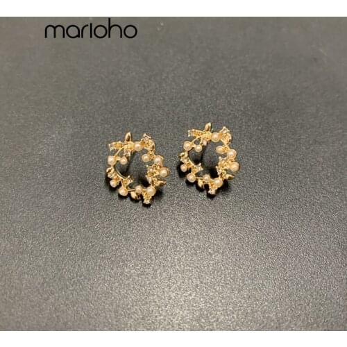 Temperament Alloy Metal Gardenia Pear Hollow Round Stud Earrings For Women Gold Color Statement Earrings Fashion Jewelry Gift