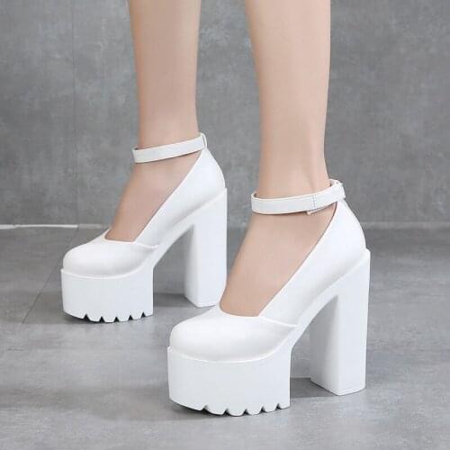 Leather High Heels Platform Women Pumps White Heels 14cm Xexy Elegant Dress Women for Wedding Party Short Black Platform Shoes