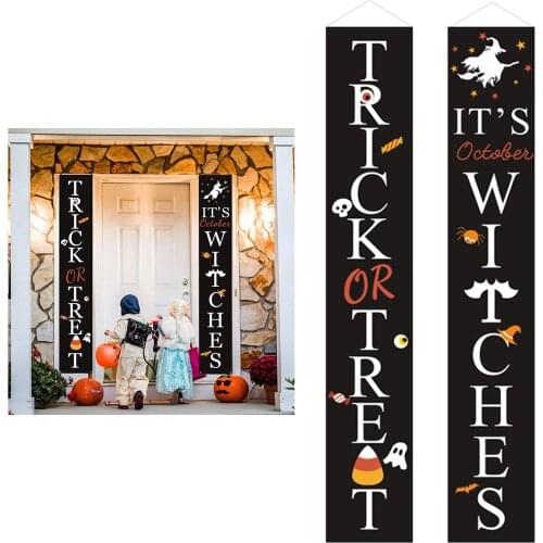 Halloween Decoration Hanging Flags Halloween Signs for Front Door or Indoor Home Decor