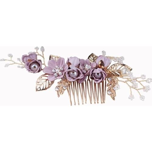 Crystal Pearls Flower Wedding Hair Combs Bridal Hair Pins Accessories Jewelry Handmade Women Head Ornaments Headpieces for Bride