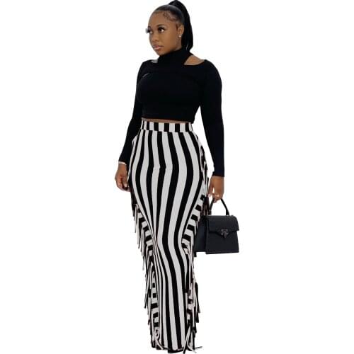 Woman Tassel Design Long Skirts High Waisted Elastic Fashion Fringe Tight Summer and Autumn Office Pencil Dress