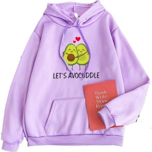 Women Harakuju Hoodies Sweatshirts Cartoon Avocado Print Funny Hooded Pullovers Korean Style Cute Couple Hoody Tracksuits