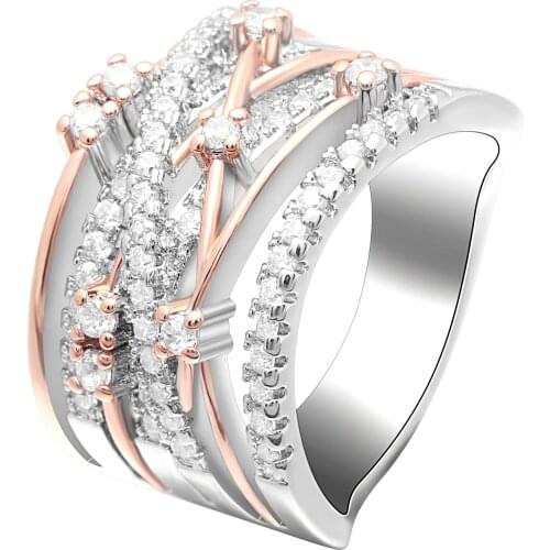 2019 New Arrival White Cz Zirconia Rings Cross Cut Design Silver Color Ring Luxury Wedding Fashion Women Jewelry Gift Size 6-10