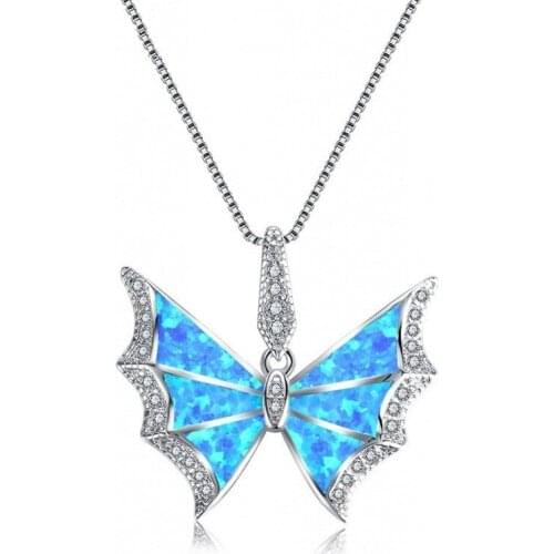 Bohemia Blue Imitation Opal Choker Pendant Necklace Butterfly Animal Zircon Chain Necklaces for Women Boho Animal Jewelry