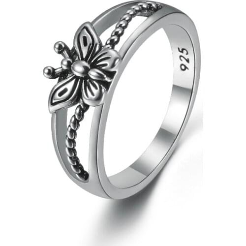 Womens Silver color Ring Butterfly Inlaid Zircon Ring Fashionable Charm Banquet Wedding Rings Give Girlfriend A Birthday Gift