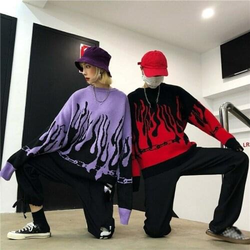 Autumn Winter Harajuku Flame Knitting Batwing Sleeve Casual Long Women