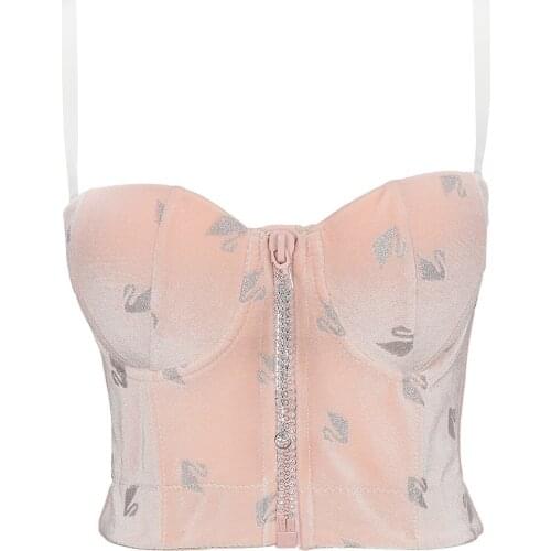 Gold Velvet Camisole Underwear Zipper Diamond Swan Pattern Embroidery Cropped Top Womens Fashion Sexy Shaping Bustier Bra Y1039