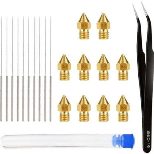22 Pieces 3D Printer Accessories MK8 Brass Nozzle and Cleaning Needles 1Pcs Tweezers Clean Tool Kit For Ender 3/5 Creality