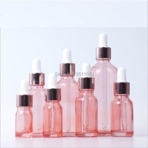 25pcs Thick Glass Rose Gold Pink Essential Oil Dropper Bottle Cosmetic Refillable Essence Pipette Container 5ml 10ml 15ml 30ml