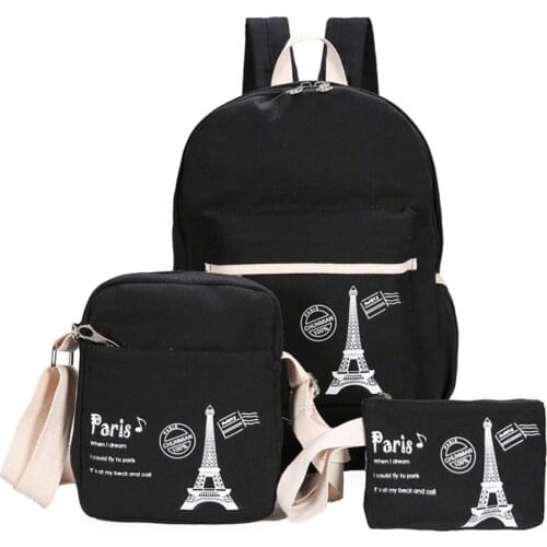 Fresh Canvas Women Backpack big girl student book bag with purse laptop 3pcs set bag high quality ladies school bag for teenager