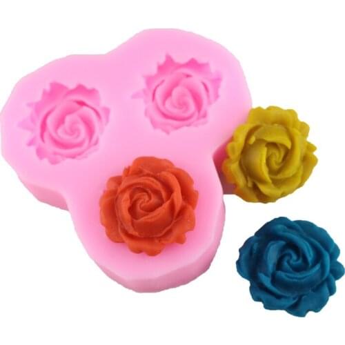 3 pieces/lot) High quality 7 * 6.2 * 1.7 cm 3 cavities rose flower shape sililcone fondant cake decorating kitchen accessories