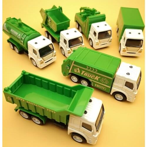 6PCS/LOT Alloy Car Toys for Children Sanitation Truck Rescue Vehicle Model Suite of Return Garbage Truck Gift for Boy Baby