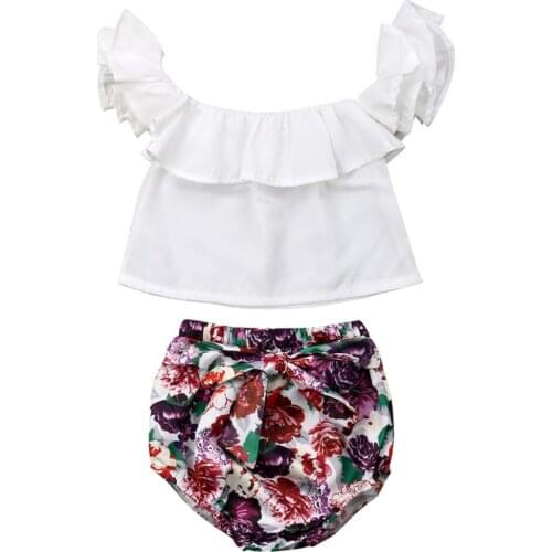 2020 Babu Girls Summer Clothing Sets Soild Vest Sleeveless Top Tank Floral Print Short Pants For Newborn Girls Outfits 0-24M
