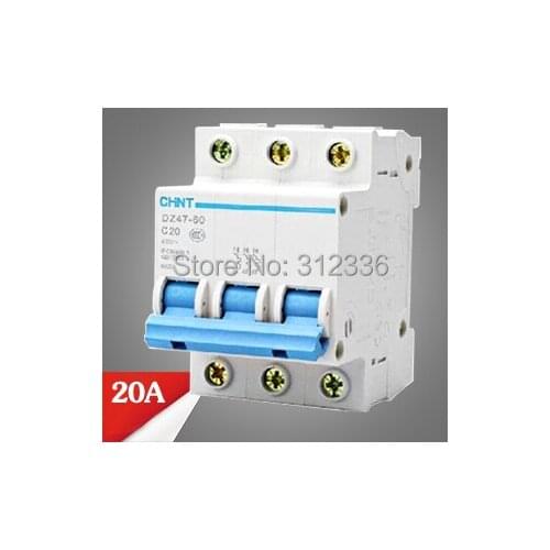 Free Shipping 2 years Warranty DZ47-60 C20 3P 20A 3 pole domestic C type small air switch unipolar Electric shock protection