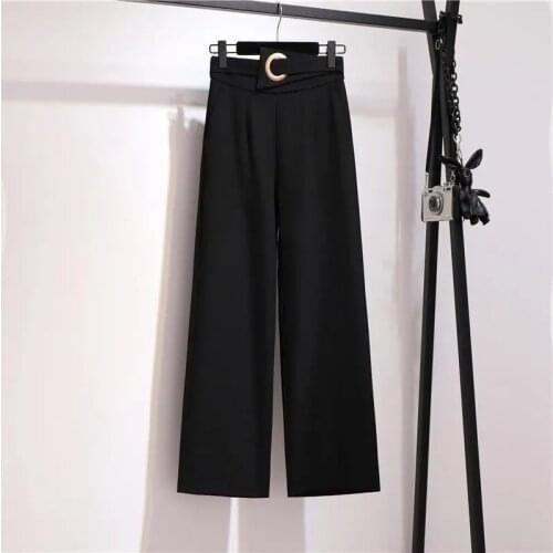 Large size black suit pants women 2021 spring and autumn new fashion draped high waist loose casual wide-leg cropped trousers