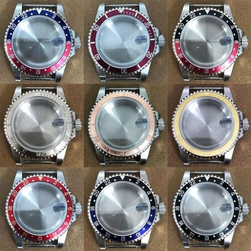 Watch case 39.5mm retro 1960 sapphire glass calendar window stainless steel unidirectional rotating bezel 120 ring