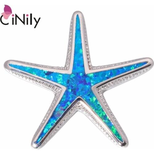 CiNily Created Blue Orange Fire Opal Silver Plated Wholesale Lovely Cute Star for Women Jewelry Pendant 7/8" OD6722-23