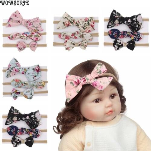 Baby Cute Girl Nylon Headbands Cotton Bows Headband Elastic Kids Toddlers Hair Band Newborn Girl Hair Accessories 3pcs/lot