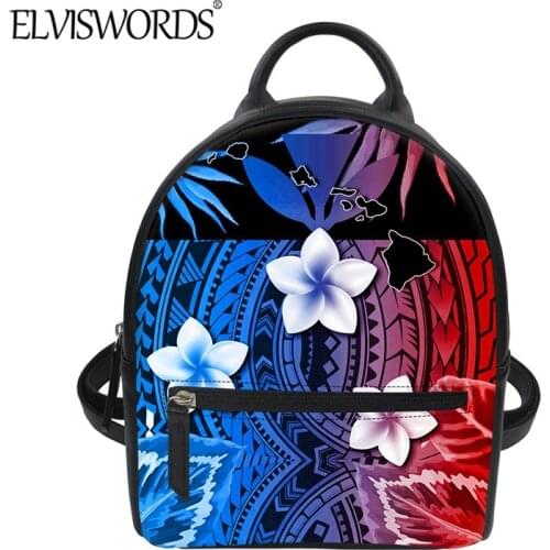 ELVISWORDS Polynesian Tribal Pattern Womens Shoulder Bag 2020 Stylish Mini PU Backpack For Teen Girls Durable Leather Sack