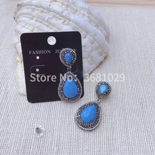 European and American style antique earrings retro luxury temperament ethnic style simple blue geometric pendant