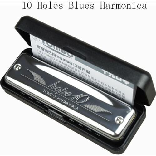 TOMBO 10 Holes Harmonica Harp Sliver C/D/E/F/A/G/E Diatonic Pop Folk Blues Mouth Organ Professiona Wind Musical Instrument Gift