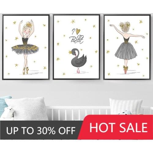 Cartoon Ins Ballet Girl Art Canvas Painting Poster Cartoon Swan Print Wall Art Picture For Girls Bedroom Nursery Home Decor TB27