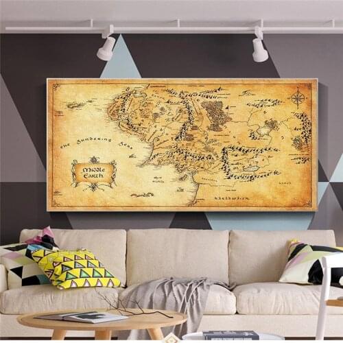 Middle-earth Retro Style Movie Map Canvas Painting Posters and Prints Wall Art Pictures Living Room Decoration Cuadros