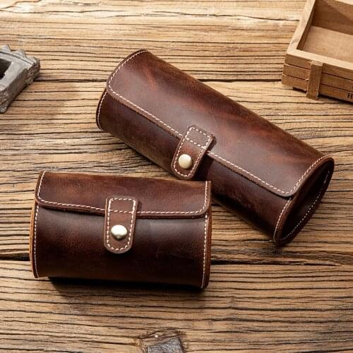 Leather Watch Roll Boxes Cylinder Storage Cushion Organizer Box Luxury Gift Box New Travel Watch Case Round Buckle Protect Pouch