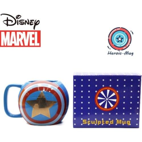 Disney Creative Ceramic Cup Marvel Peripheral Captain America Shield Shape Mug Office Bone China Water Cup Coffee Cup