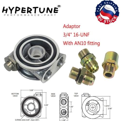 Hypertune - Oil Cooler Filter Sandwich Plate + Thermostat Adaptor 3/4" 16-UNF With AN10 fitting Oil filter Sandwich Adapter 6743