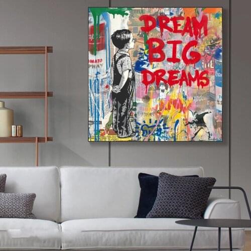 DREAM BIG DREAMS Graffiti Art Canvas Paintings on the Wall Art Posters and Prints Modern Street Art Pictures Home Decoration